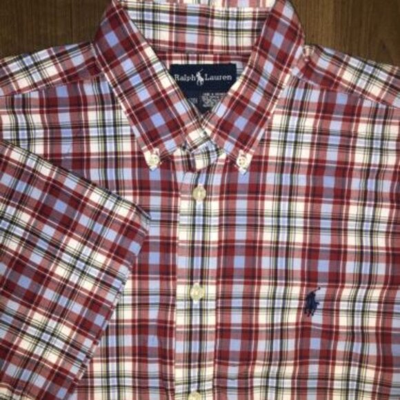 RALPH LAUREN SHIRT 16 18 Large GREEN RED PLAID DRESSY BUTTON UP CASUAL - Picture 1 of 9